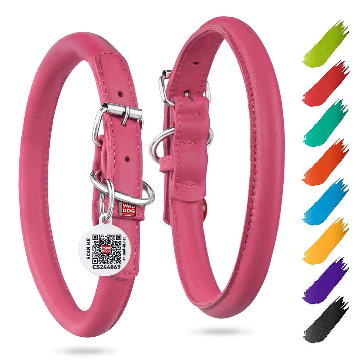 Rolled Leather Dog Collar Padded Small Dogs 8–10 in Neck Pink