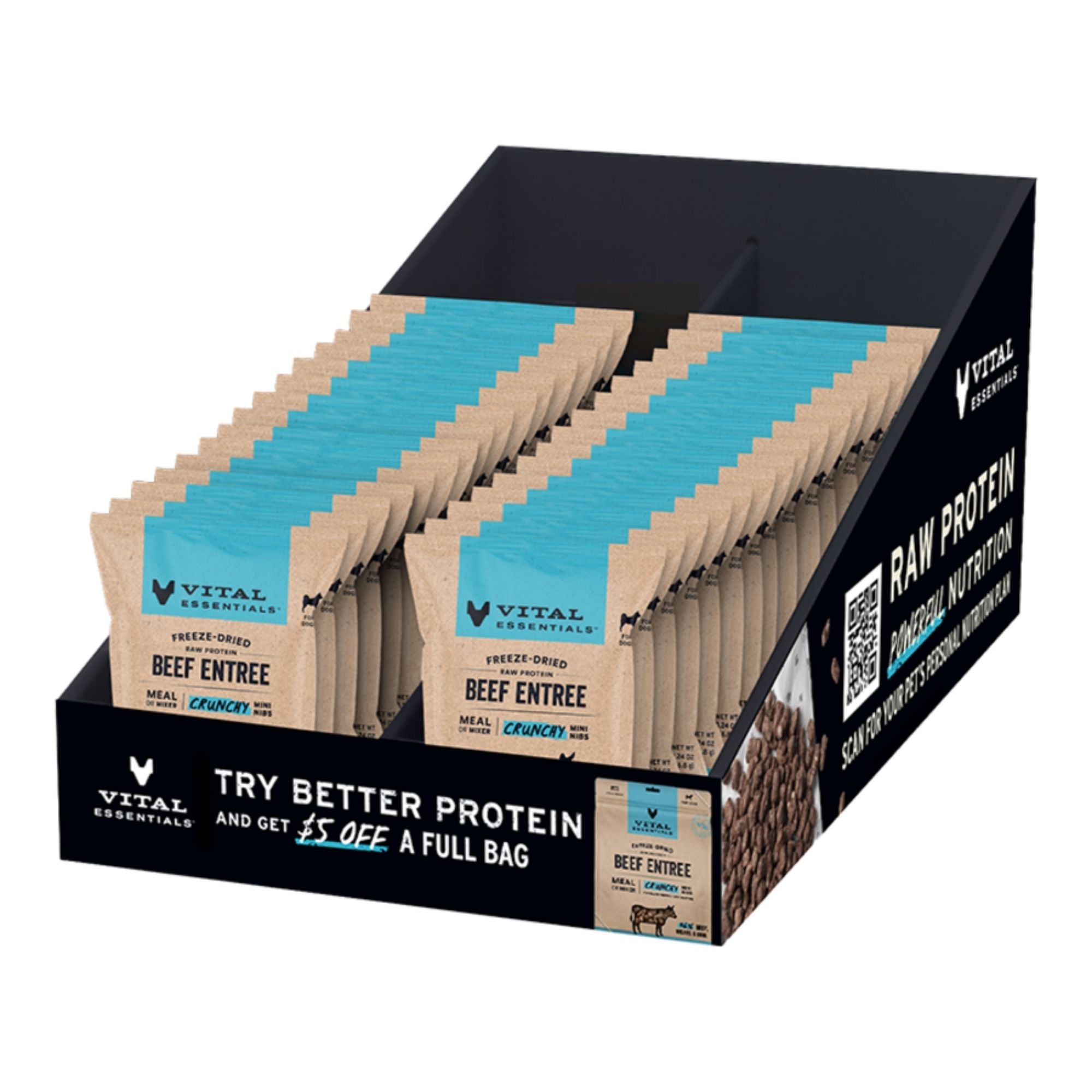 Vital Essentials Dog Freeze-Dried Raw Crunchy Mini Nibs Beef Countertop 30 Piece Display