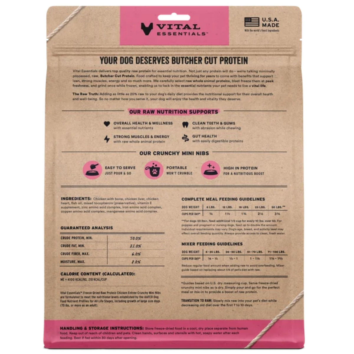 Vital Essentials Dog Freeze-Dried Raw Grain Free Chicken Entree Mini Nibs 25oz.