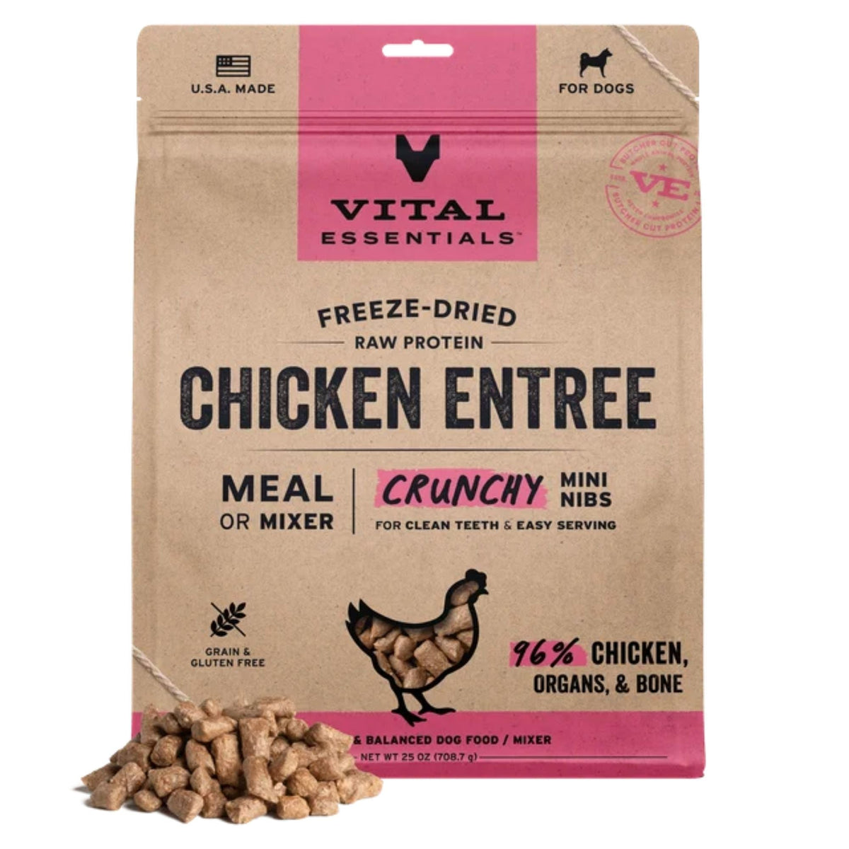 Vital Essentials Dog Freeze-Dried Raw Grain Free Chicken Entree Mini Nibs 25oz.