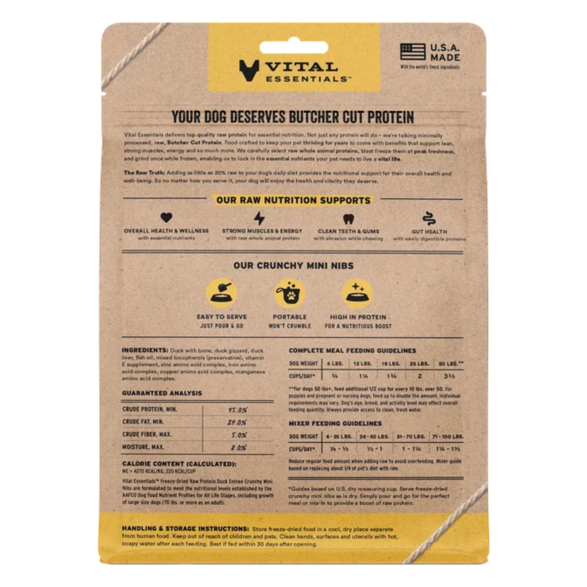 Vital Essentials Dog Freeze-Dried Raw Grain Free Duck Entree Mini Nibs 5.5oz.