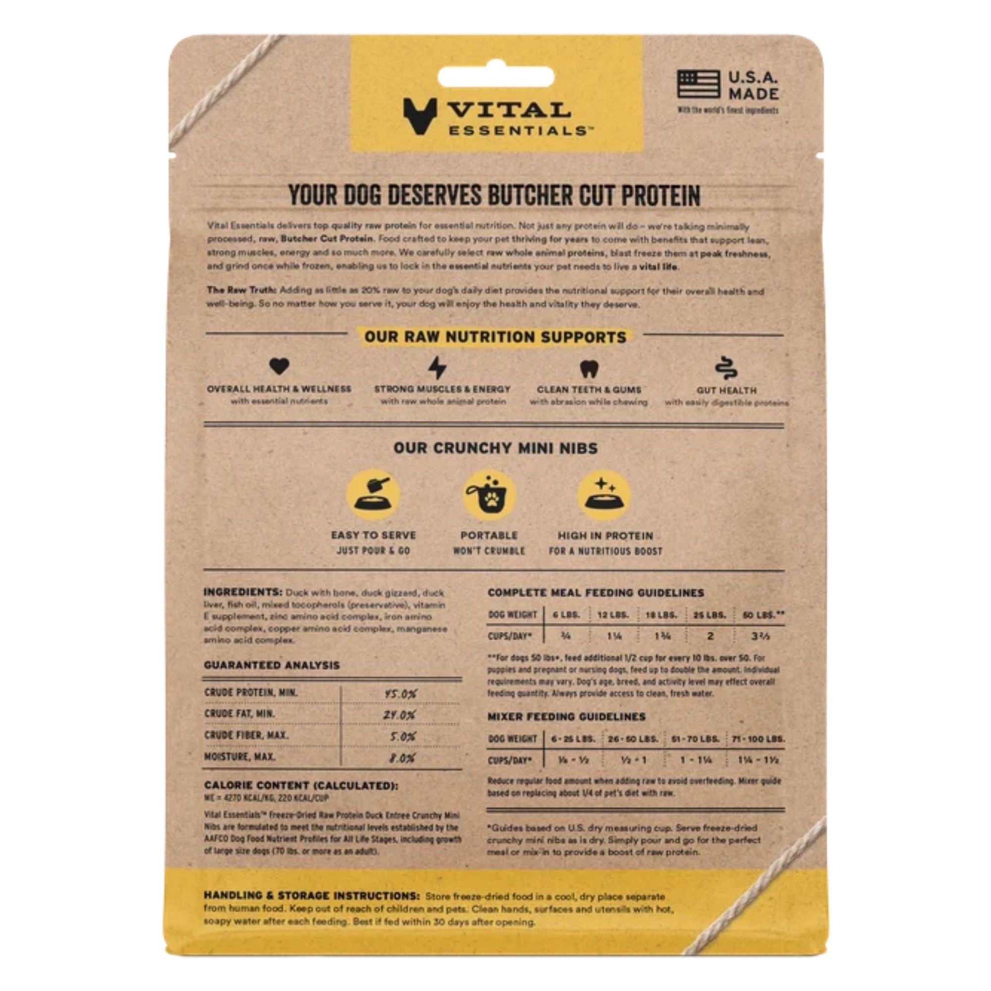 Vital Essentials Dog Freeze-Dried Mini Nibs Duck 14oz.