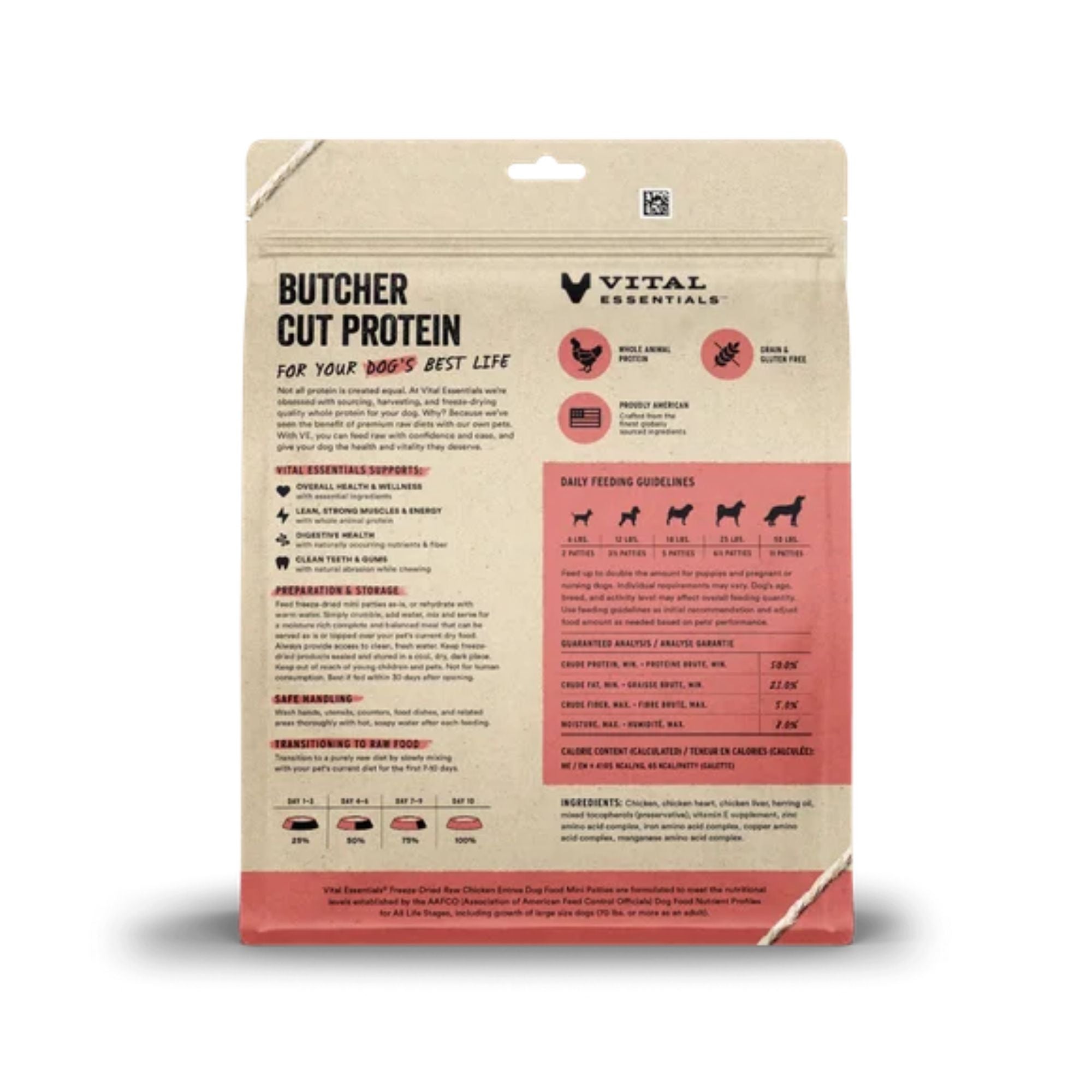 Vital Essentials Dog Freeze-Dried Raw Grain Free Chicken Entree Mini Patties 14oz.