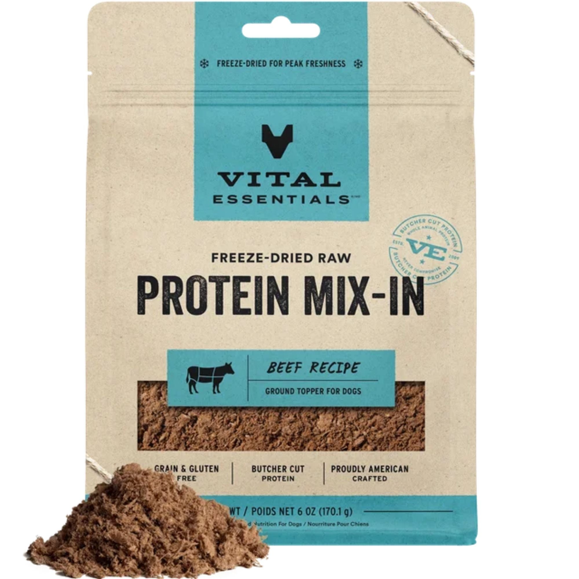 Vital Essentials Dog Freeze-Dried Raw Grain Free Protein Mix - In Beef Recipe Ground Topper 6oz.