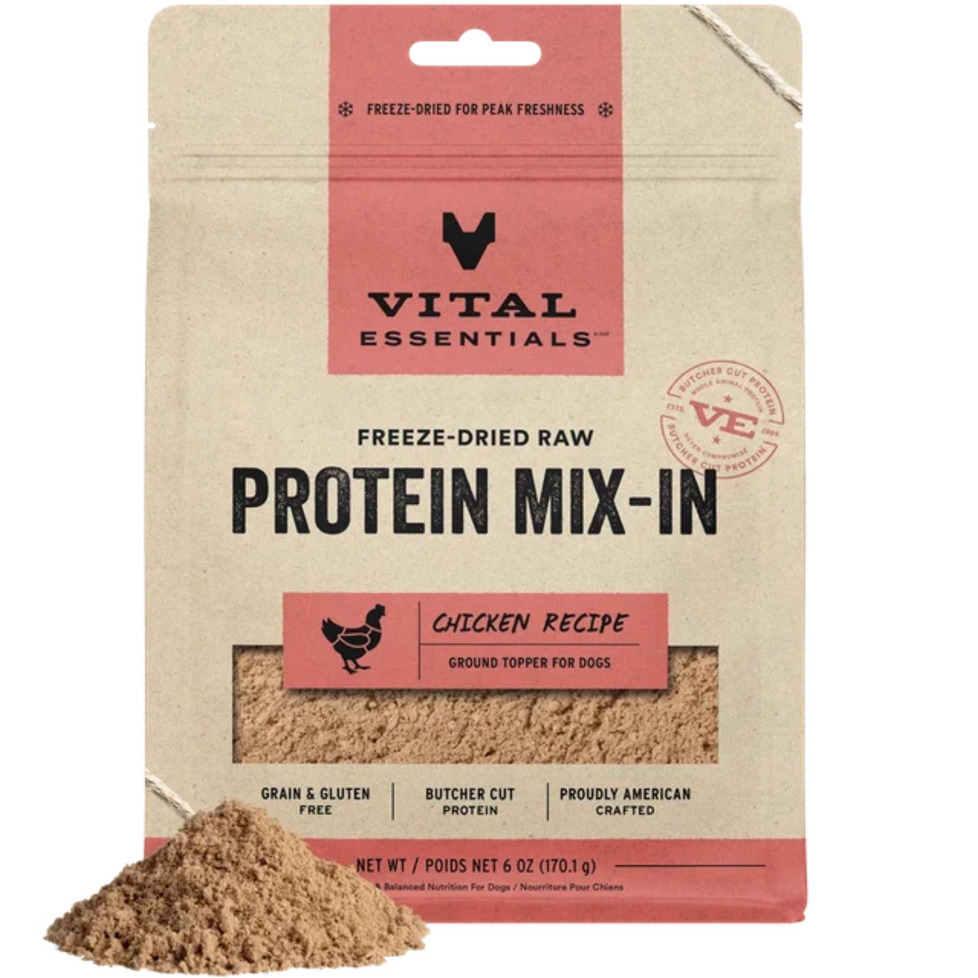 Vital Essentials Dog Freeze-Dried Raw Grain Free Protein Mix - In Chicken Recipe Ground Topper 6oz.