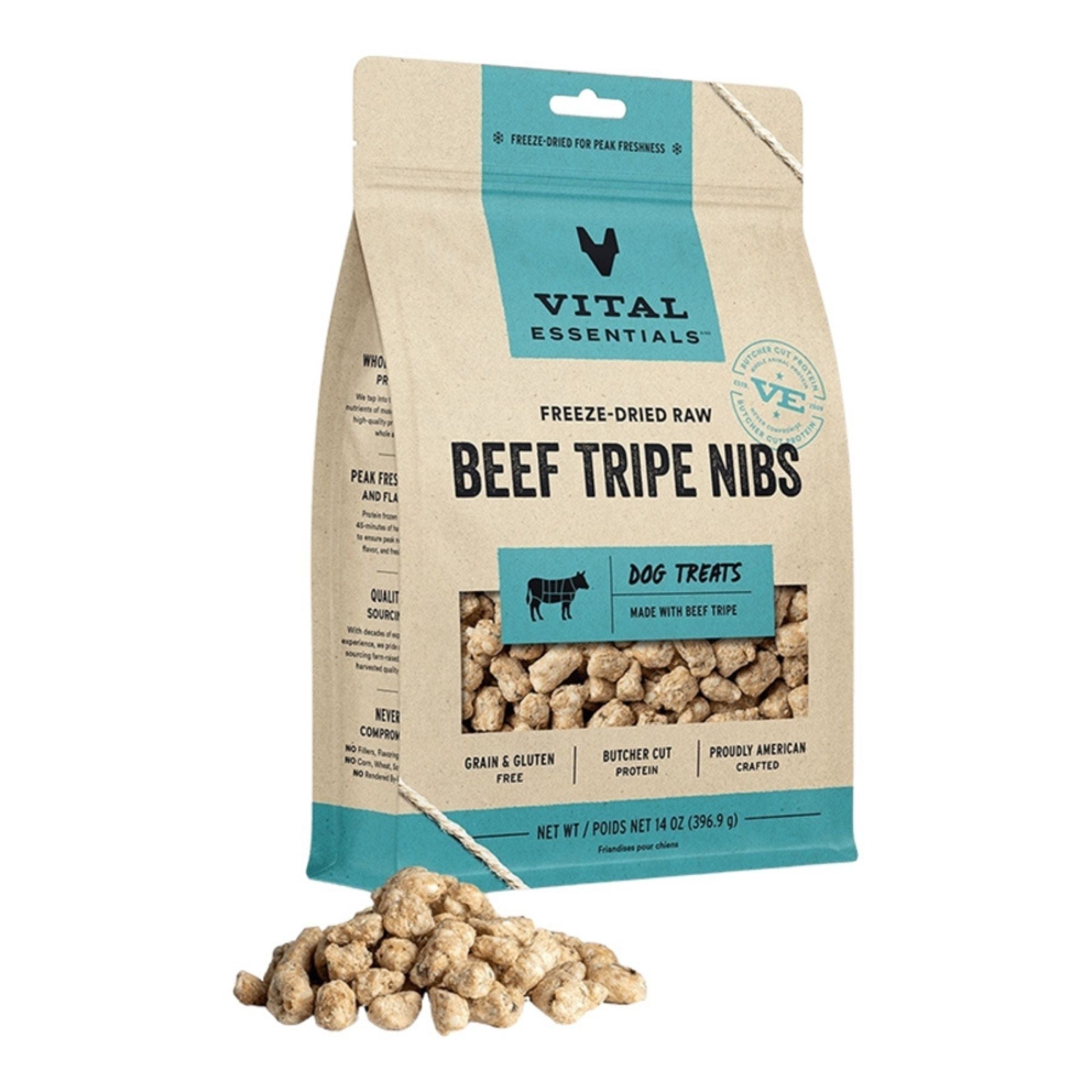 Vital Essentials Dog Freeze Dried Nibs Beef Tripe 14oz.