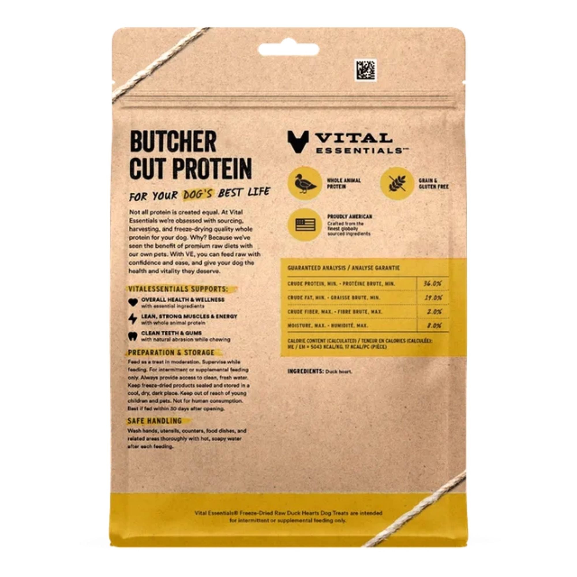 Vital Essentials Dog Freeze-Dried Raw Grain Free Duck Hearts Treats 10oz.