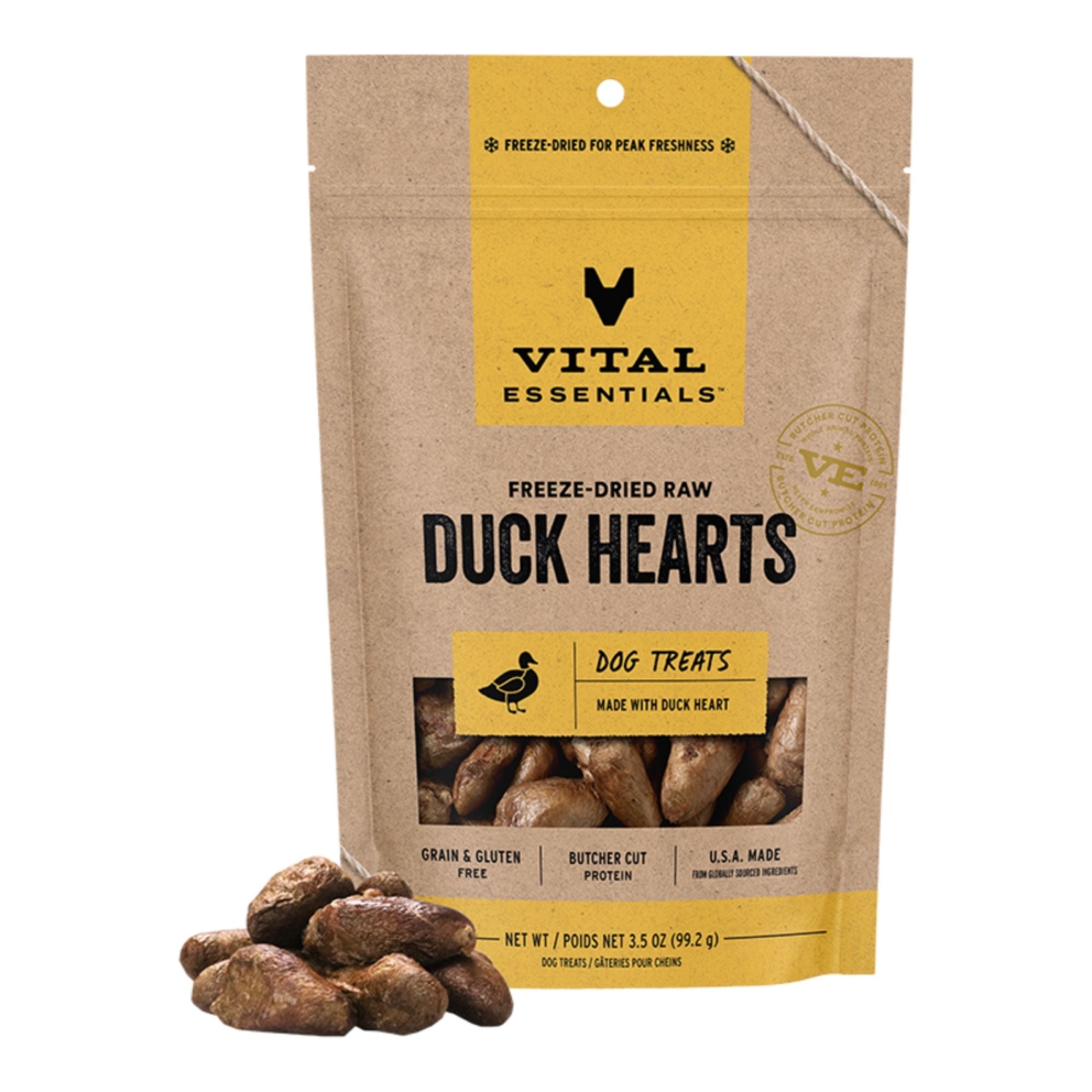 Vital Essentials Dog Freeze-Dried Raw Duck Hearts Treats 3.5oz.