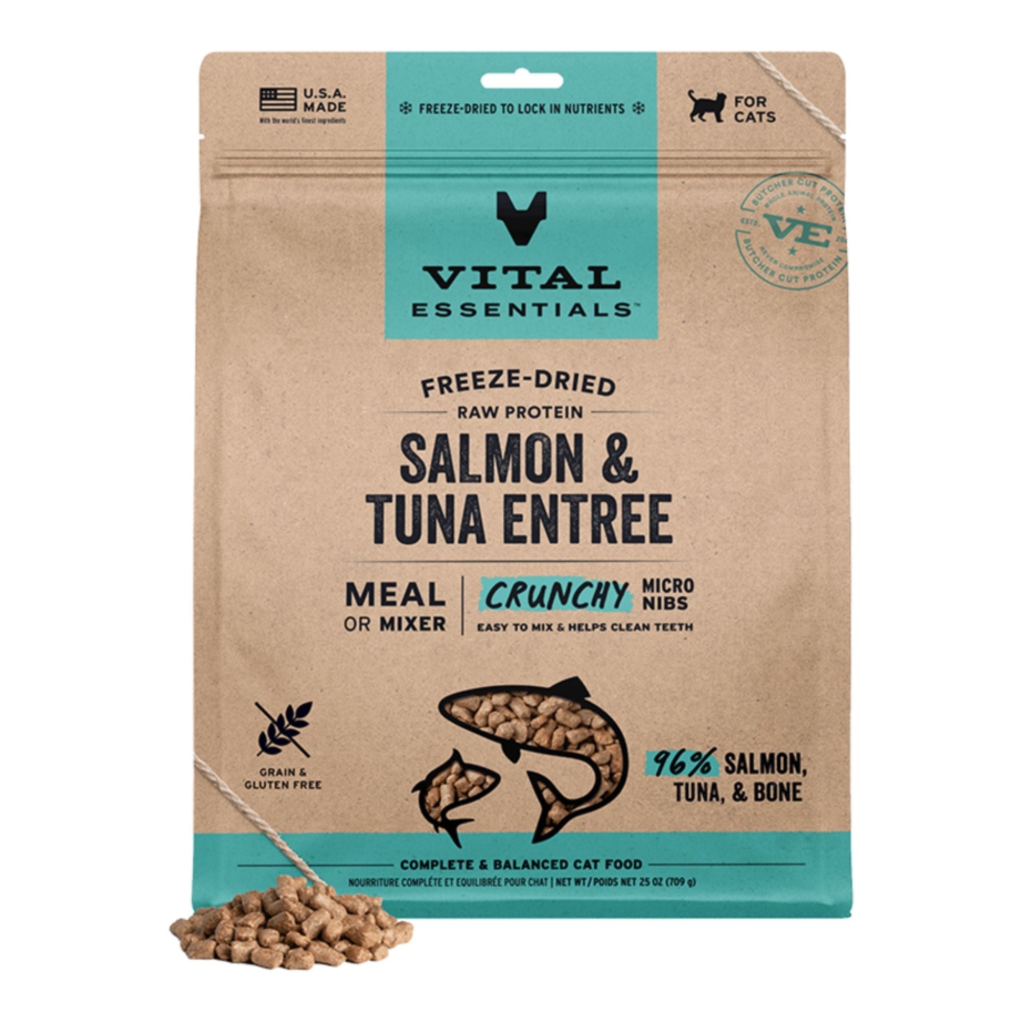 Vital Essentials Cat Freeze-Dried Raw Micro Nibs Salmon & Tuna Entree 25oz.