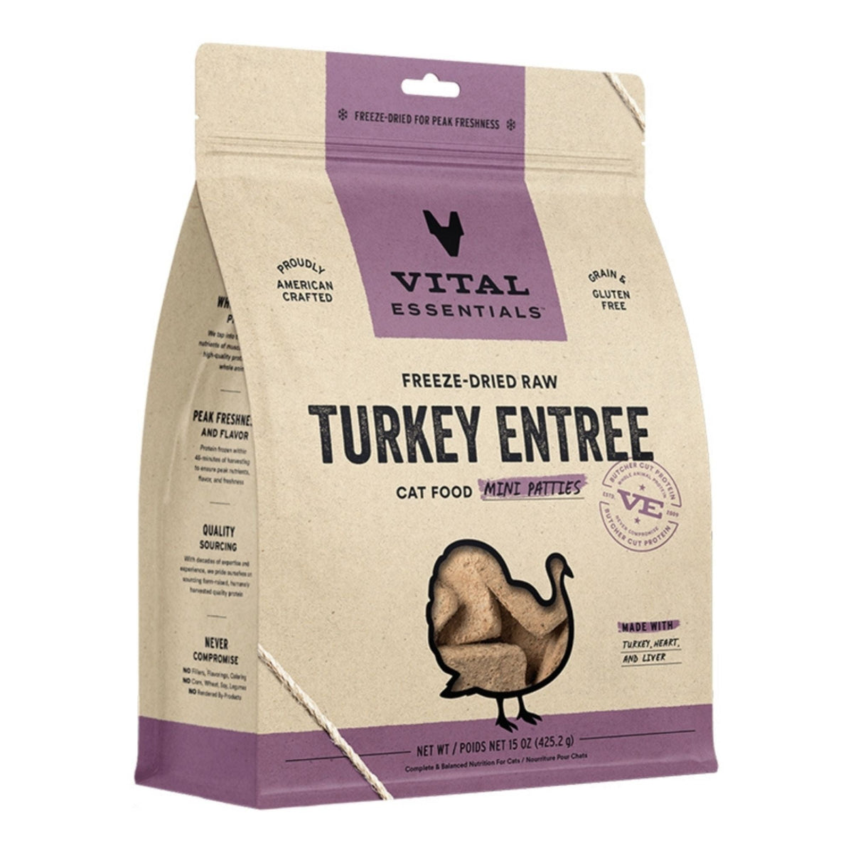 Vital Essentials Cat Freeze Dried Mini Patties Raw Turkey 15Oz