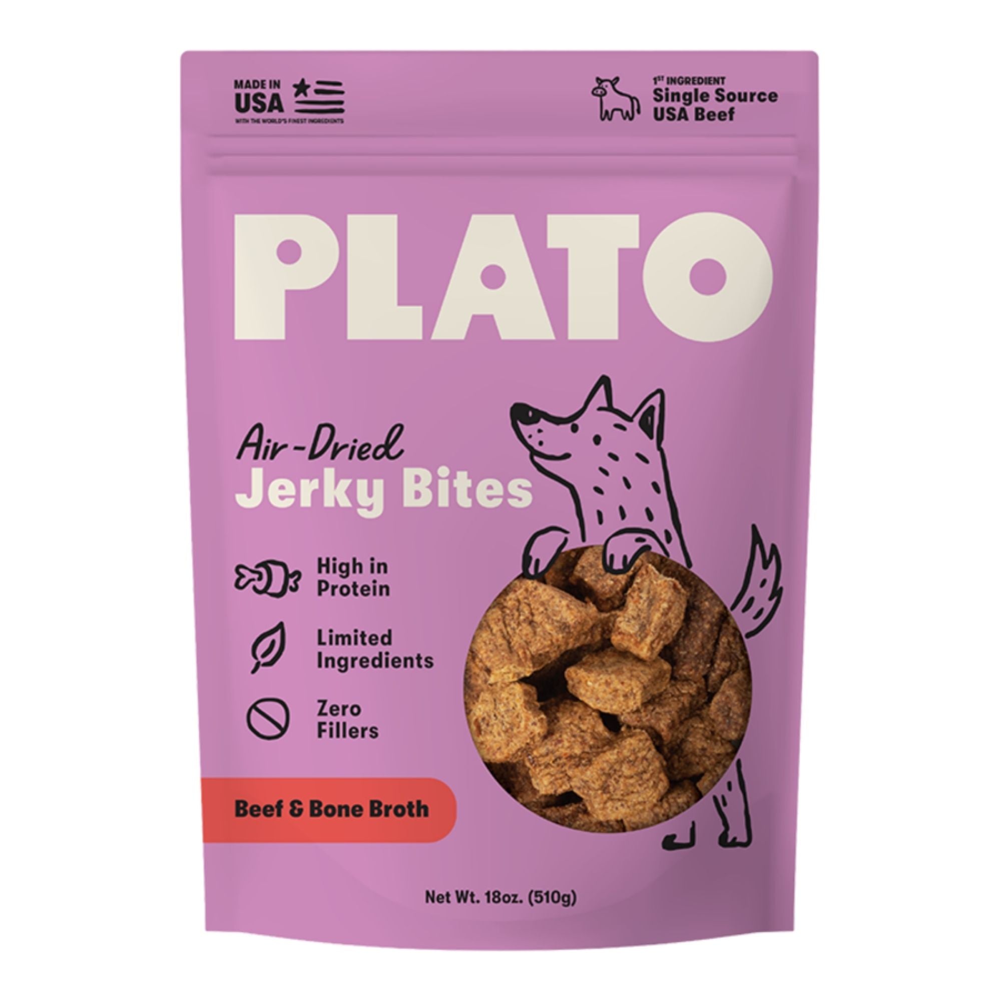 Plato Dog Jekry Bites Beef With Bone Broth 18oz.