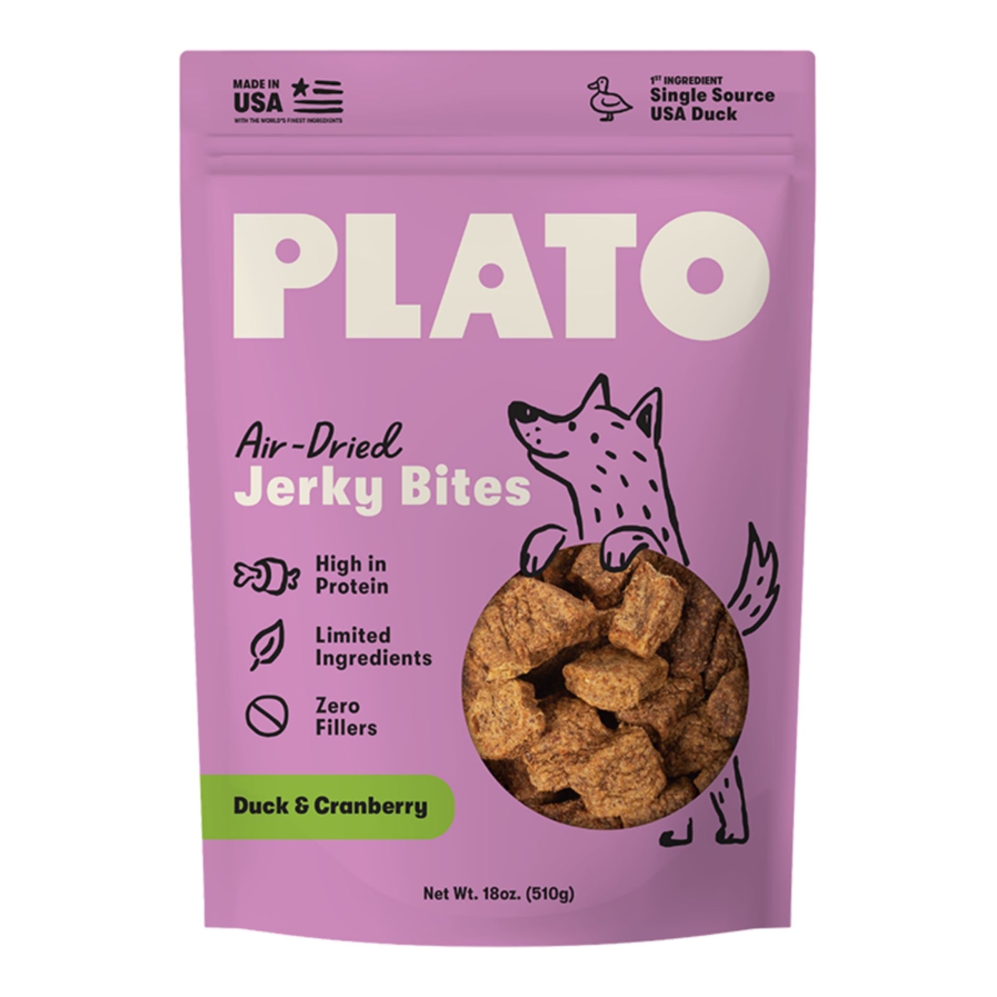 Plato Dog Jerky Bites Duck With Cranberry 18oz.