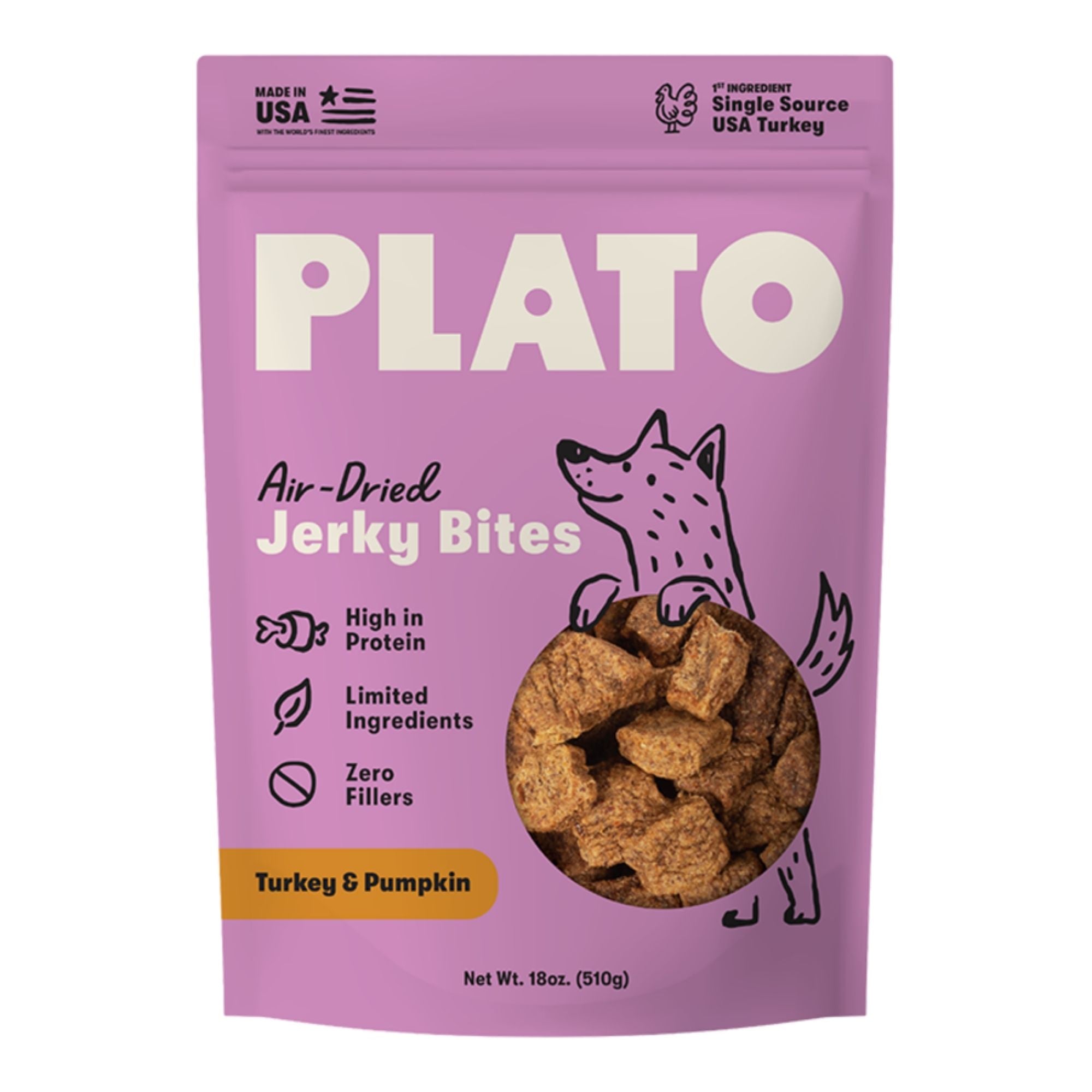 Plato Dog Jerky Bites Turkey With Pumpkin 18oz.