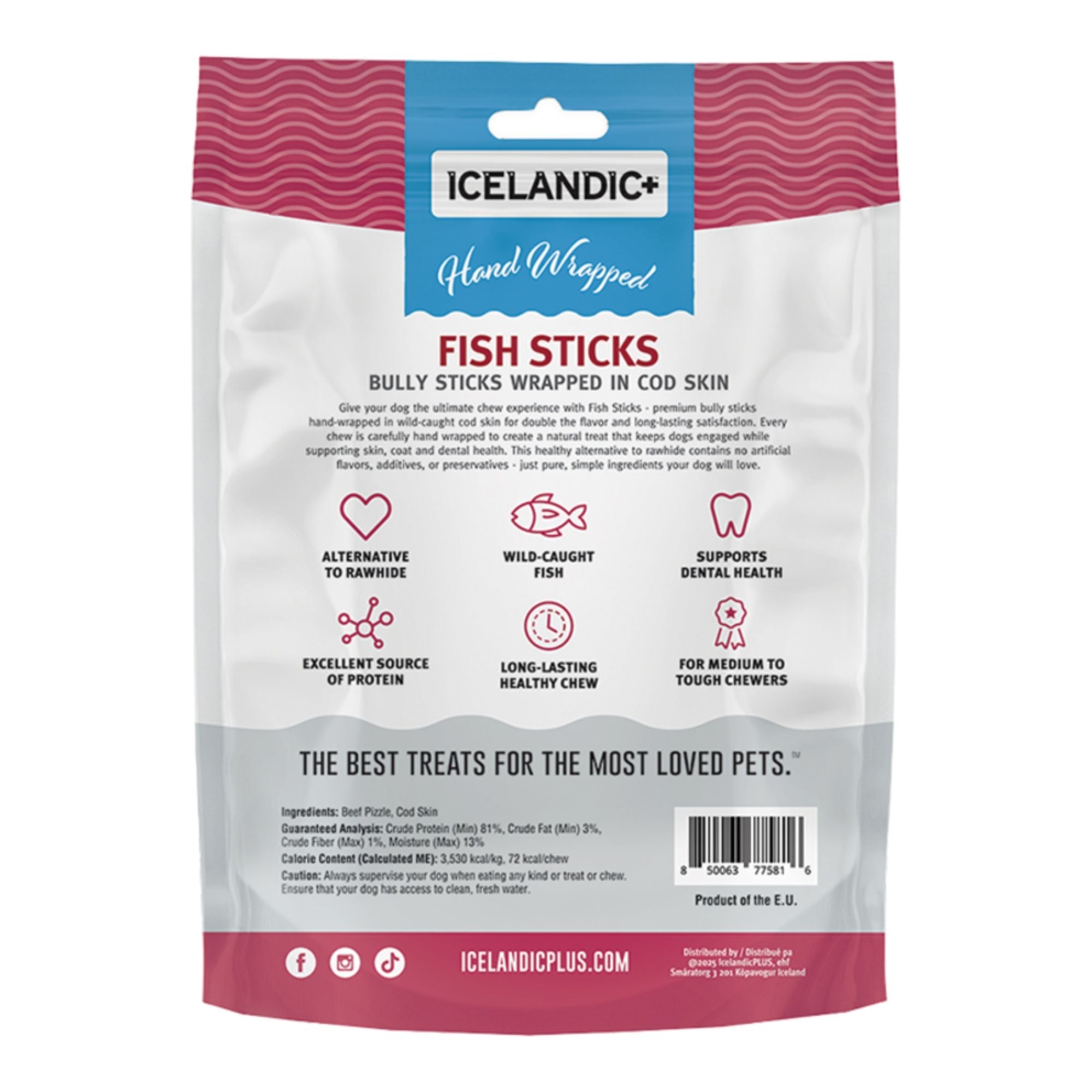 Icelandic Dog Bully Stick Wrapped With Fish Skin 6 Inch - 5 Pack