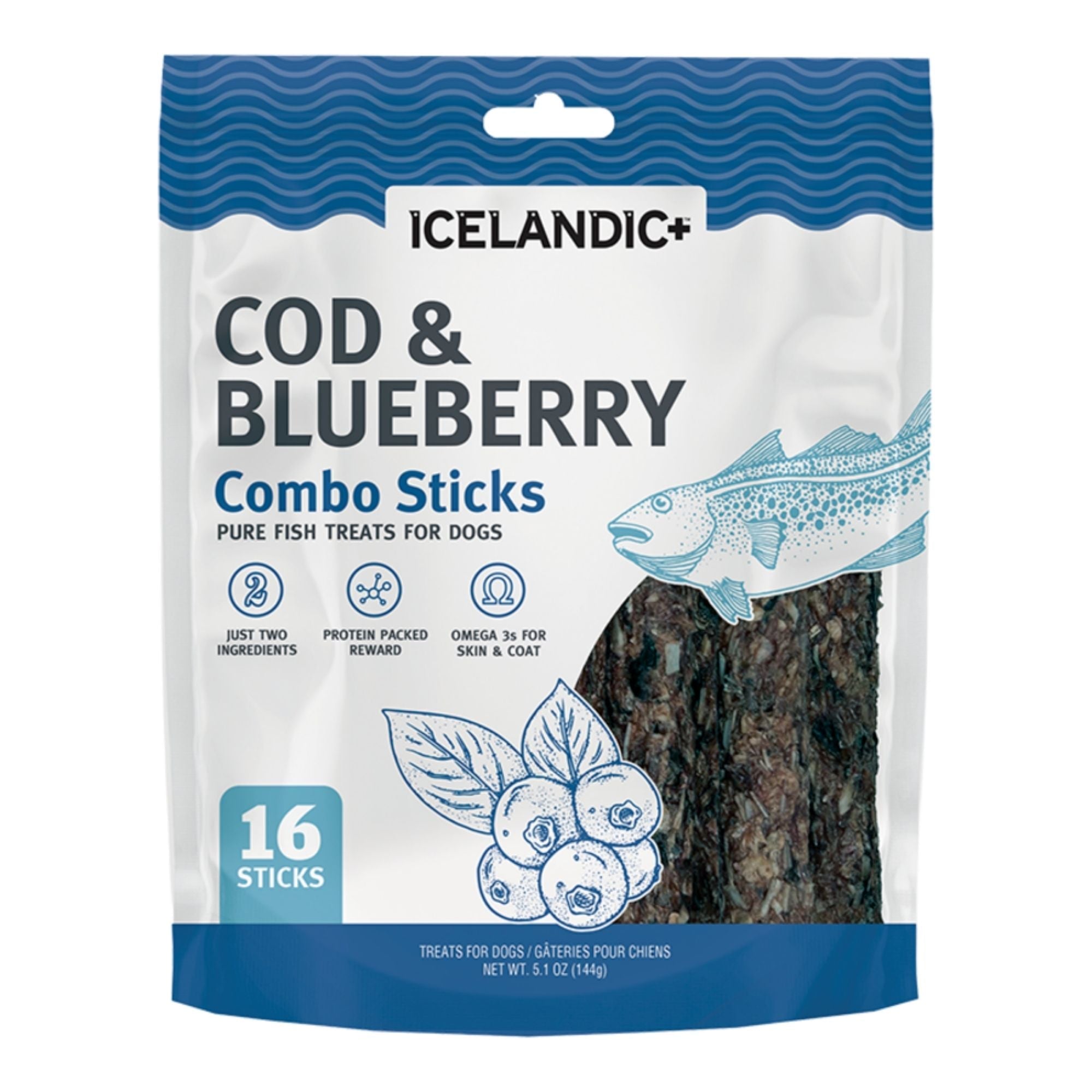 Icelandic Dog COD & Blueberry Combo Sticks Value Pack - 16 Count