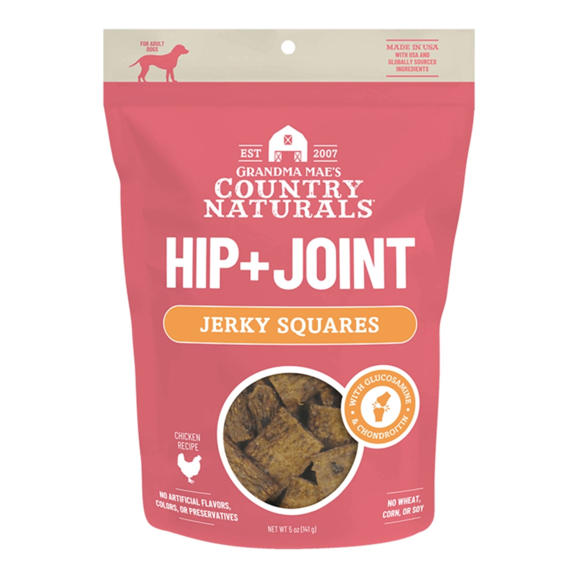 Grandma Mae's Country Naturals Dog Jerky Squares - Hip & Joint Support - Chicken 5oz.