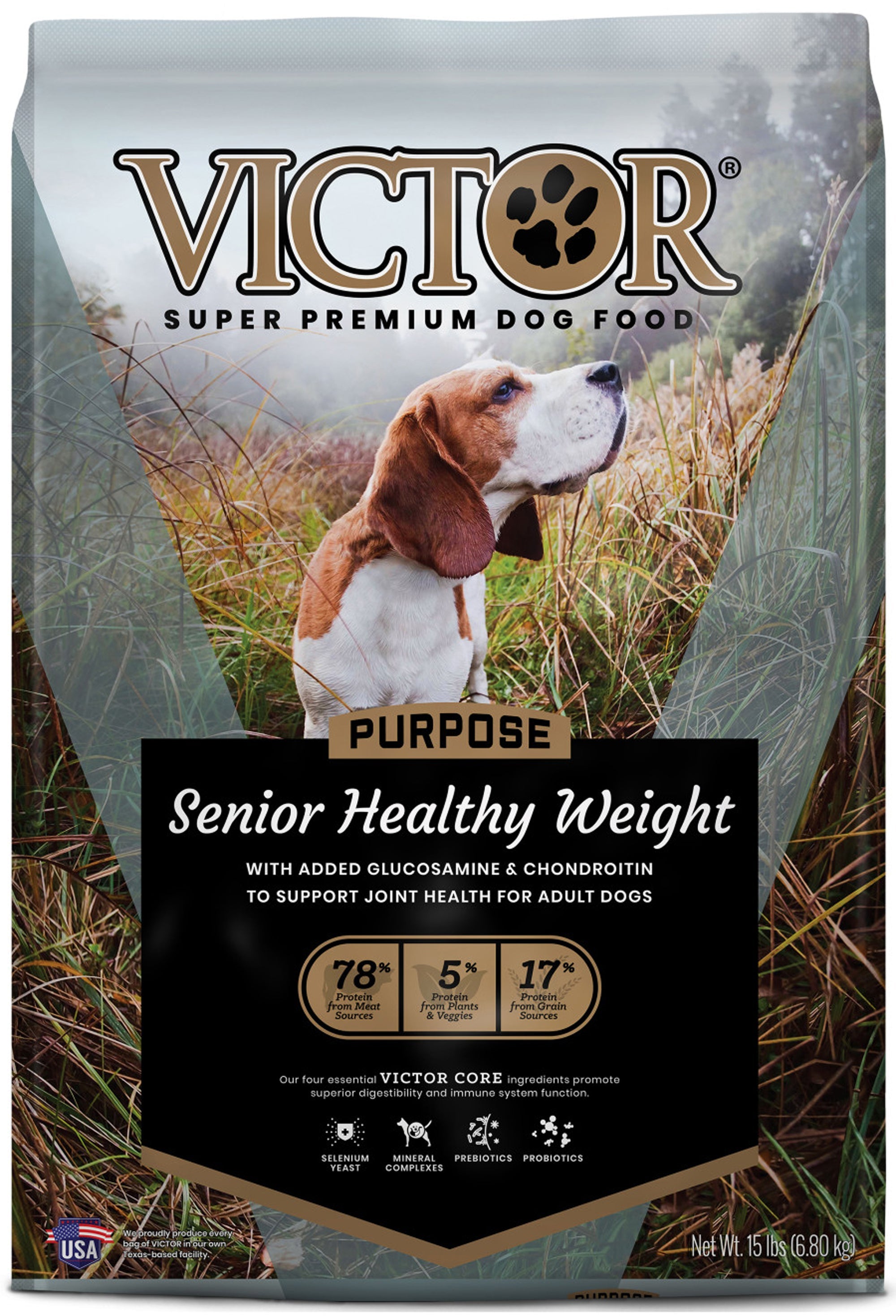 Victor Super Premium Dog Food Purpose Senior Healthy Weight Dry Dog Food Beef & Brown Rice 15lb