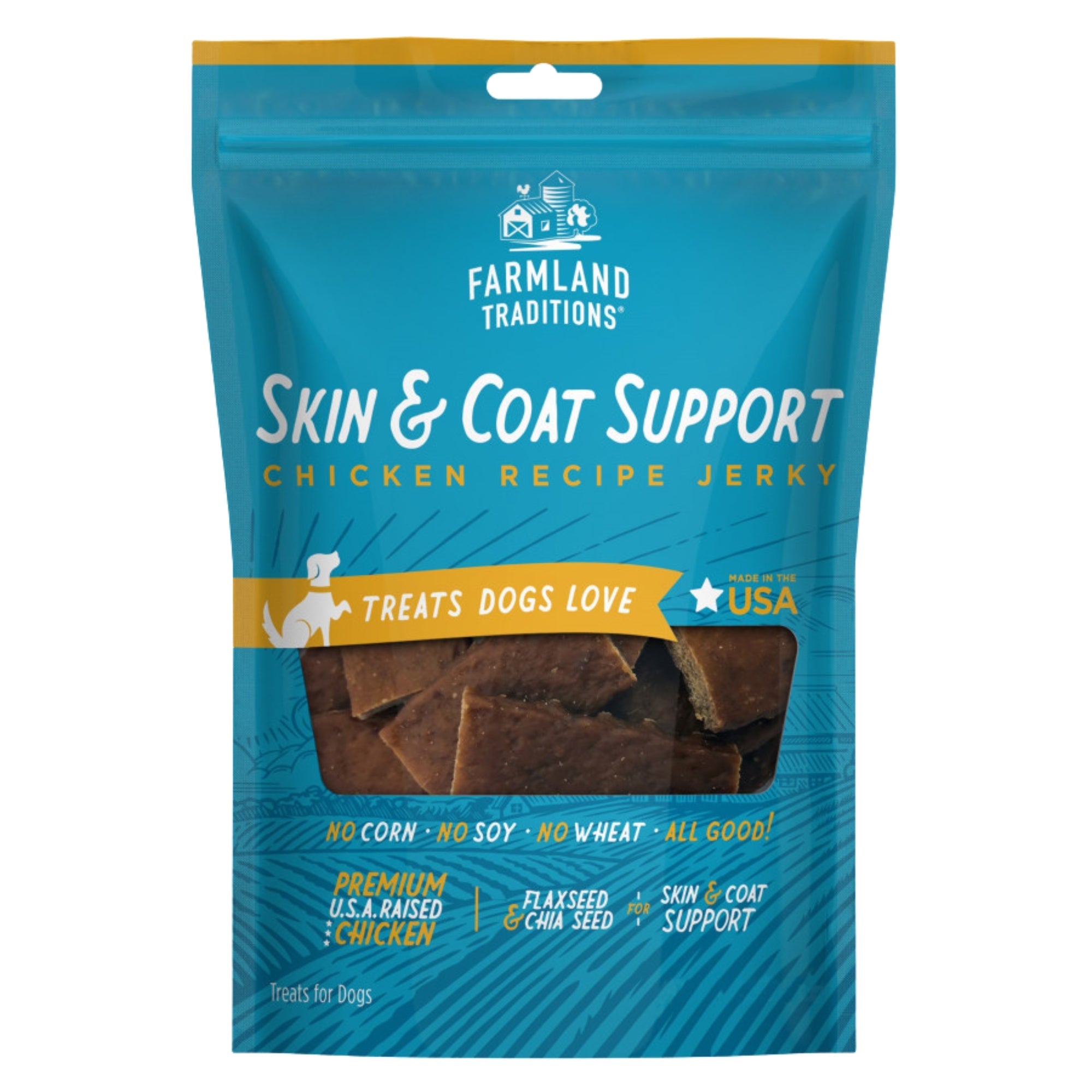 Farmland Traditions Simple Snacks Skin and Coat Support Jerky Dog Treats Chicken, blank/14oz.