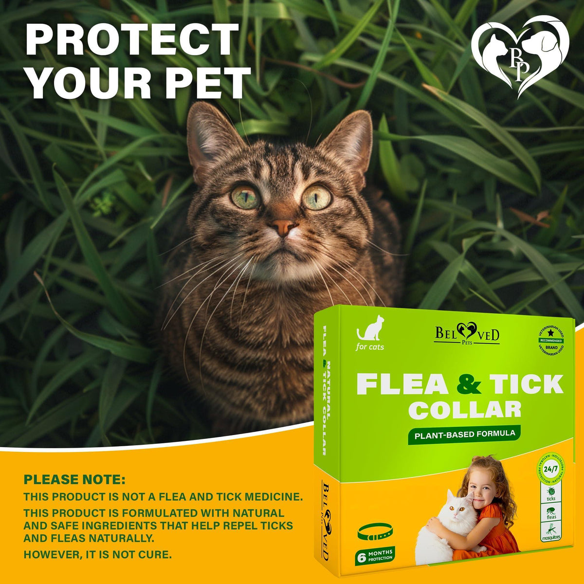 Flea & Tick Collar for Cats 6-Month Protection Essential Oil Repellent 1 Pack