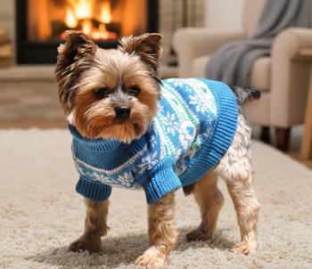 Combed Cotton Snowflake and Hearts Dog Sweater - Blue