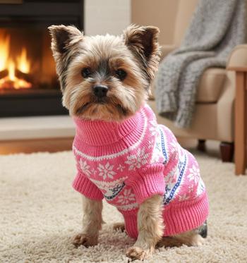 Combed Cotton Snowflake and Hearts Dog Sweater - Pink