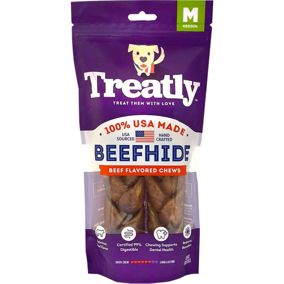 Treatly 100% USA Beefhide Braids Beef 7in. 2 Pk