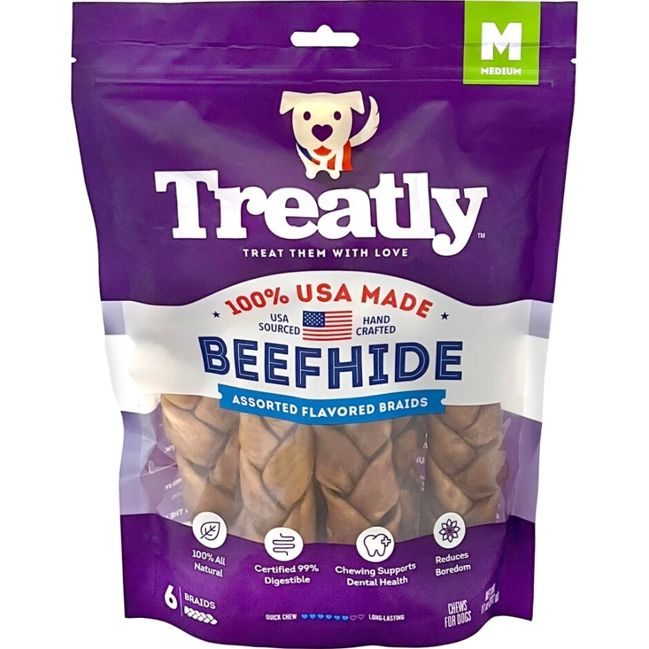 Treatly 100% USA Beefhide Braids Chicken/Beef  7in. -6 Pk