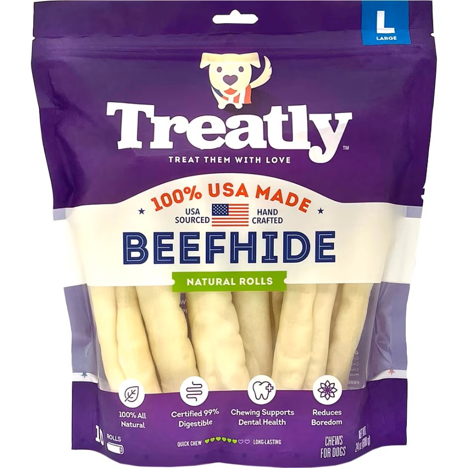 Treatly 100% USA Beefhide Rolls Natural 8in. -10 Pk
