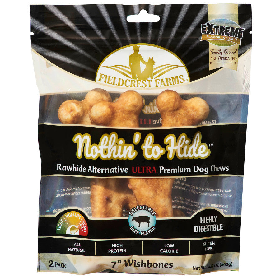 Fieldcrest Farms Nothin' To Hide Ultra Wishbone Dog Treat Beef, 1ea/7 in, 2 pk